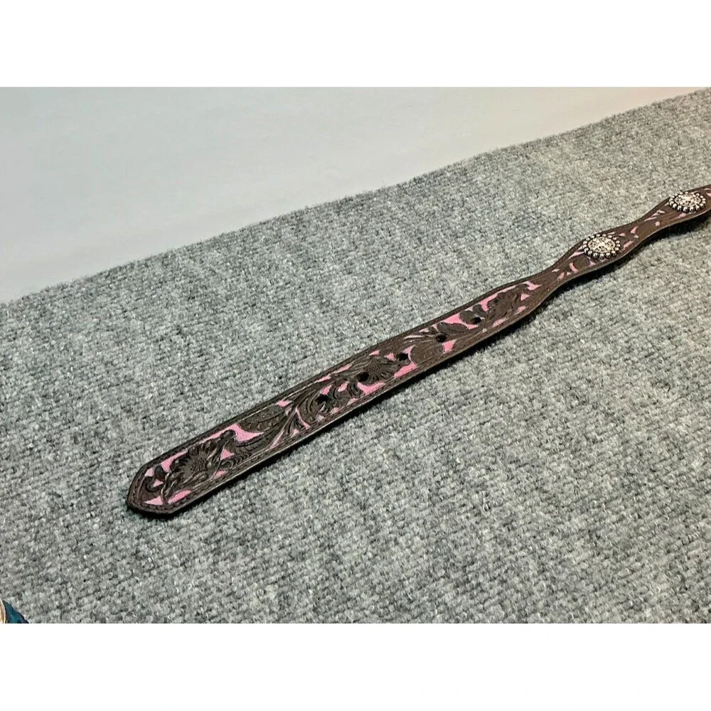 Western Ariat Girls Floral Brown & Pink Leather Belt Style A1301802 Size 30
